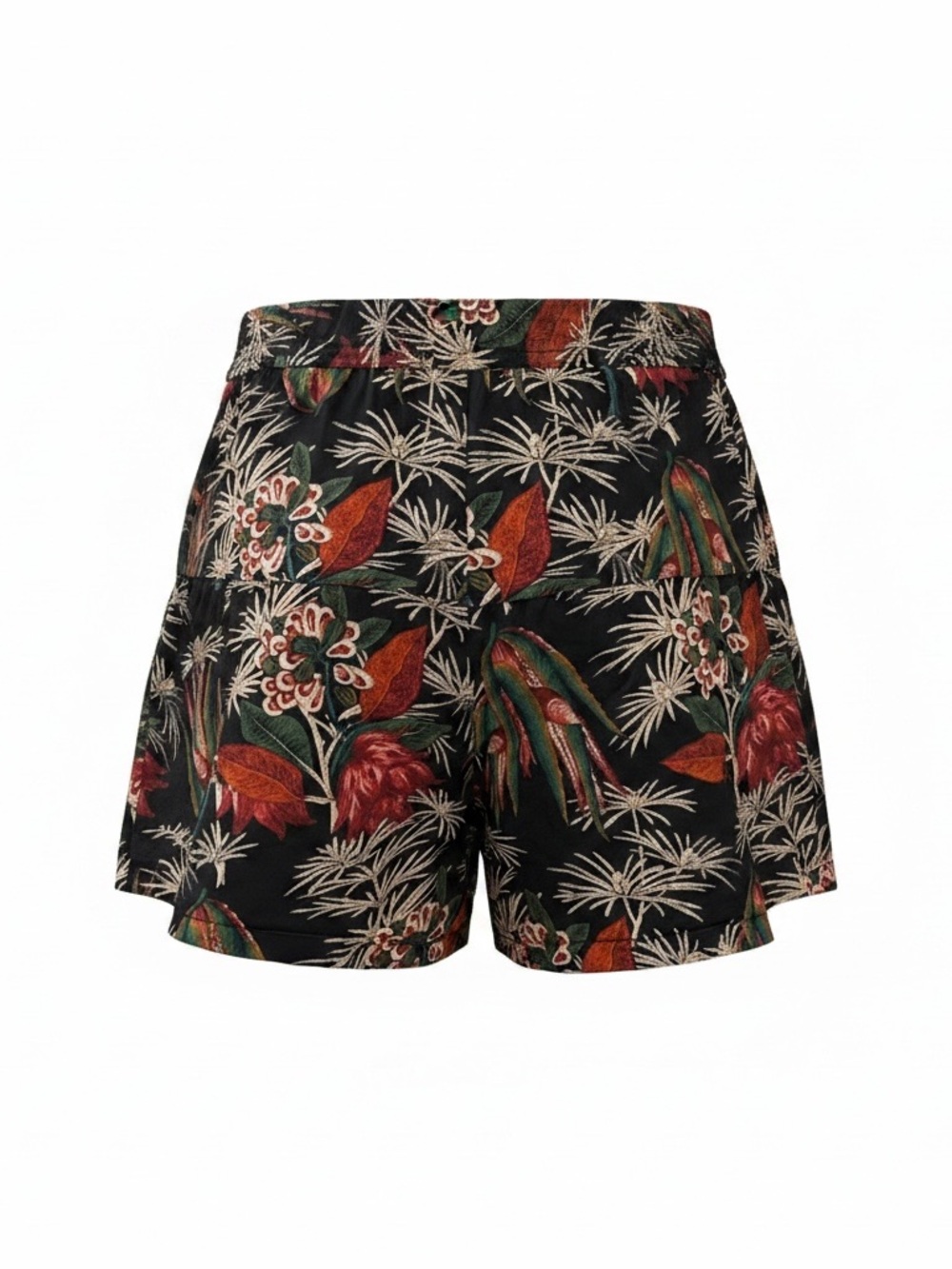 Ulla Johnson Black Tropical Floral High-Waist Shorts